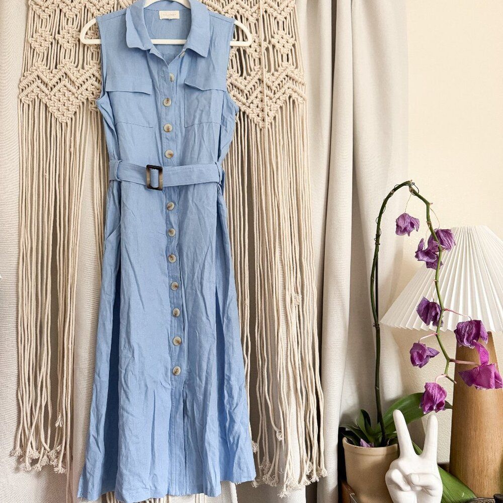 Melloday Sleeveless Linen Belted Midi Shirtdress Size L EUC
